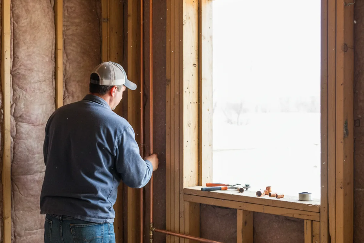 Licensed plumber running new copper supply lines in a Baileyville home