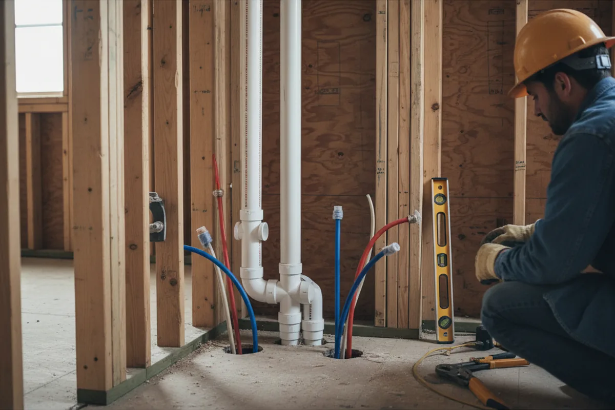 Drain and supply rough-in during Leak Detection in Baileyville